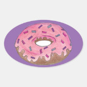 Pink Lila Donut Doughnut Sprinkles Junk Food Ovaler Aufkleber (Vorderseite)