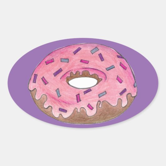 Pink Lila Donut Doughnut Sprinkles Junk Food Ovaler Aufkleber (Vorderseite)