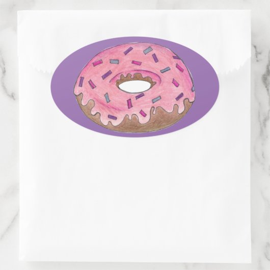 Pink Lila Donut Doughnut Sprinkles Junk Food Ovaler Aufkleber (Tasche)