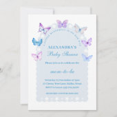 Pink Lila Dusty Blue Butterfly Babydusche Einladung (Vorderseite)
