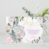 Pink Lila Elephant Baby Dusche Danke Karte (Stehend Vorderseite)