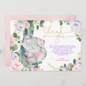 Pink Lila Elephant Baby Dusche Danke Karte (Vorne/Hinten)