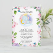 Pink Lila Elephant Floral Mama Babydusche Einladung (Stehend Vorderseite)