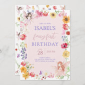 Pink Lila Fairy Erster Geburtstag Einladung (Vorne/Hinten)