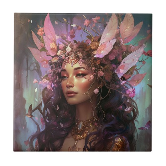 Pink Lila Fairy Queen Fantasy Art Fliese (Vorderseite)