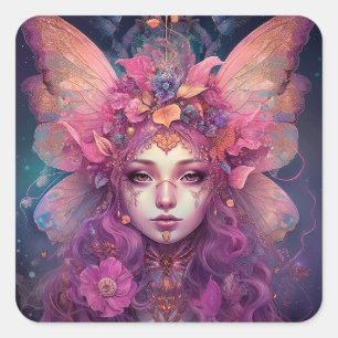 Pink Lila Fairy Queen Fantasy Art Quadratischer Aufkleber