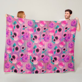PINK & LILA FALL PUMPKINS & AQUA SONNENBLUMEN FLEECEDECKE