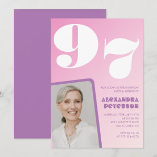 Pink-lila Farbverlauf Foto 97. Geburtstag Einladung