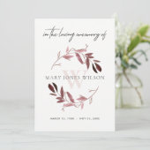 PINK LILA FAUNA BEILEID MEMORIVICE EINLADEN DANKESKARTE (Stehend Vorderseite)