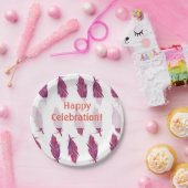 Pink Lila Feathers Happy Custom Paper Teller (Party)