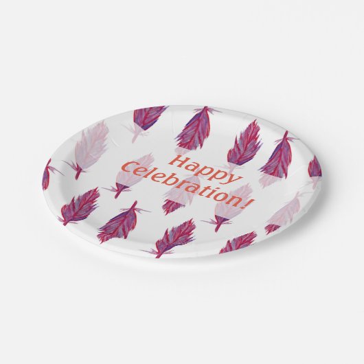 Pink Lila Feathers Happy Custom Paper Teller (Schrägansicht)