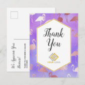 Pink Lila Flamingos Vielen Dank für Ihr Logo Postkarte (Vorne/Hinten)