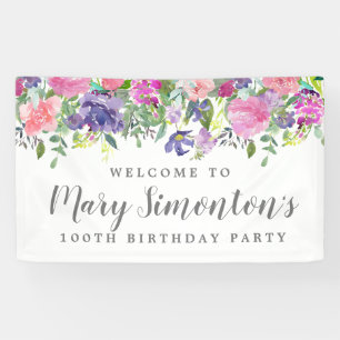 Pink Lila Floral 100. Geburtstagsparty Begrüßung Banner