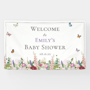 Pink Lila Floral & Butterfly Babydusche Banner
