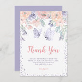 Pink Lila Floral Butterfly Girl Babydusche Dankeskarte (Vorne/Hinten)