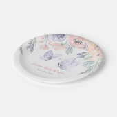 Pink Lila Floral Butterfly Girl Babydusche Pappteller (Schrägansicht)