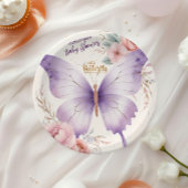 Pink Lila Floral Butterfly Girl Babydusche Pappteller