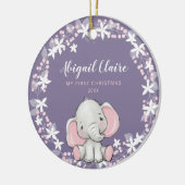 Pink Lila Floral Elephant Girl 1. Weihnachten Keramik Ornament (Links)