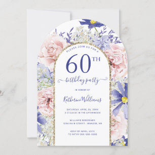 Pink Lila Floral Gold Arch 60. Geburtstagsparty Einladung