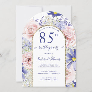 Pink Lila Floral Gold Arch 85. Geburtstagsparty Einladung