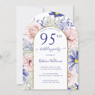 Pink Lila Floral Gold Arch 95. Geburtstagsparty Einladung