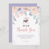 Pink Lila Floral Lamb Girl Dusche Dankeskarte (Vorne/Hinten)