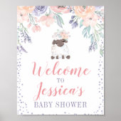 Pink Lila floral Lamm Babydusche Begrüßungszeichen Poster (Vorne)