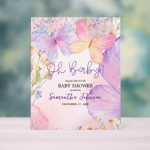 Pink Lila Floral Oh Baby Butterfly Babydusche Acrylschild