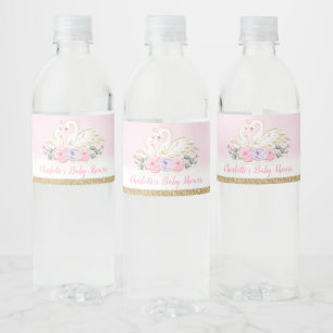 Pink Lila Floral Swan Princess Baby Dusche Gefalle Wasserflaschenetikett