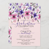 Pink Lila Floral Water Graduation Party Einladung (Vorne/Hinten)