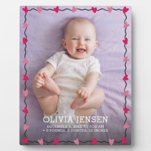 Pink Lila Floral Watercolor BabyGeburtsstatistiken Fotoplatte