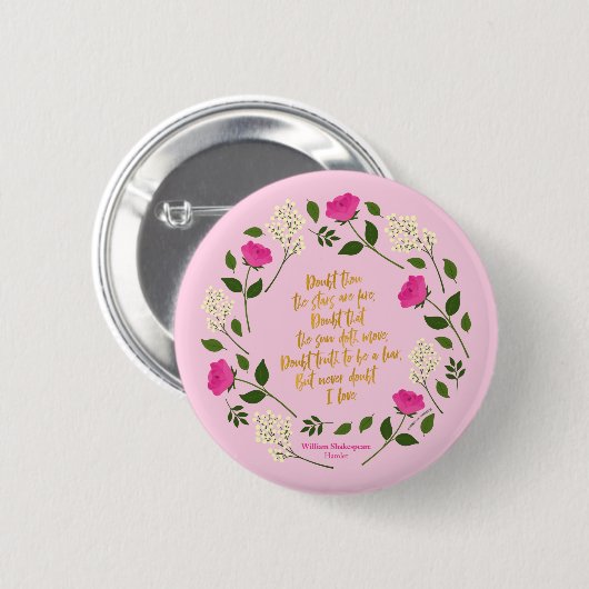 Pink Lila Floral William Shakespeare Button (Vorne & Hinten)