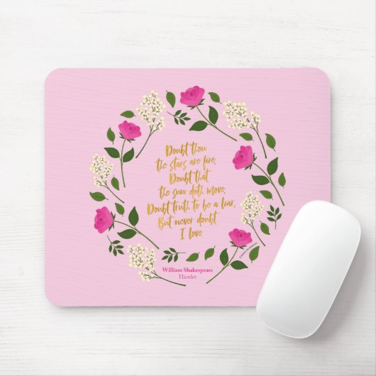 Pink Lila Floral William Shakespeare Mousepad (Mit Mouse)