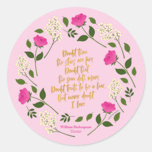 Pink Lila Floral William Shakespeare Runder Aufkleber