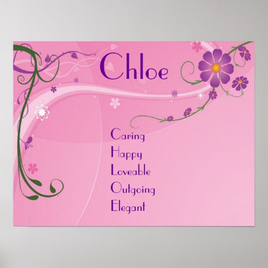 Pink Lila florale Teen Girl Name Poster Dekoration (Vorne)