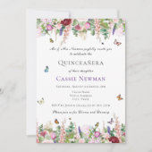Pink Lila Florals & Butterfys Quinceañera Einladung (Vorderseite)