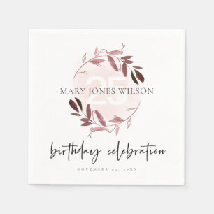 PINK LILA FOLIAGE WREATH ALTER 25. BIRTHTAG SERVIETTE