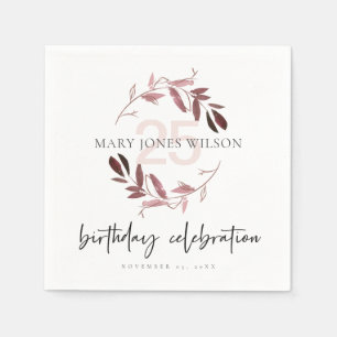 PINK LILA FOLIAGE WREATH JEDES ALTER 25. GEBURTSTA SERVIETTE