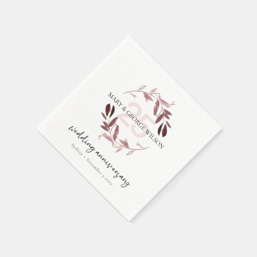 PINK LILA FOLIAGE WREATH JEDES JAHR 25 JAHRESJAHR SERVIETTE (Ecke)