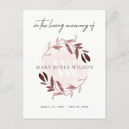 PINK LILA FOLIAGE WREATH MEMORIAL DANKE EINLADUNGSPOSTKARTE
