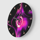 PINK LILA FRAKTAL ROSE IN SCHWARZ MIT GEMSTONEN GROßE WANDUHR (Winkel)