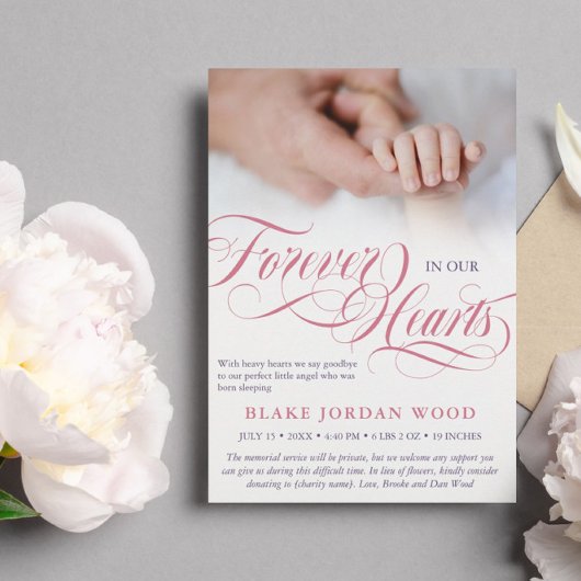 Pink Lila für immer in unserem Hearts Baby Memoria Ankündigung