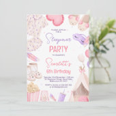 Pink Lila Girls Sleepover Party Geburtstag Einladung (Stehend Vorderseite)