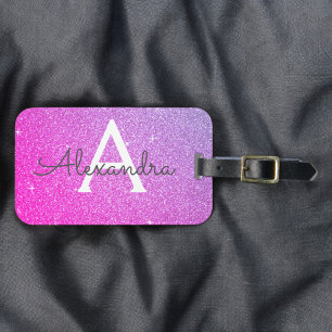 Pink - Lila Glitter Monogramm Name Gepäckanhänger
