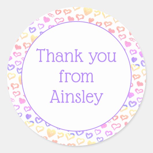 Pink Lila Glitzer Herzlichen Dank Runder Aufkleber (Vorderseite)