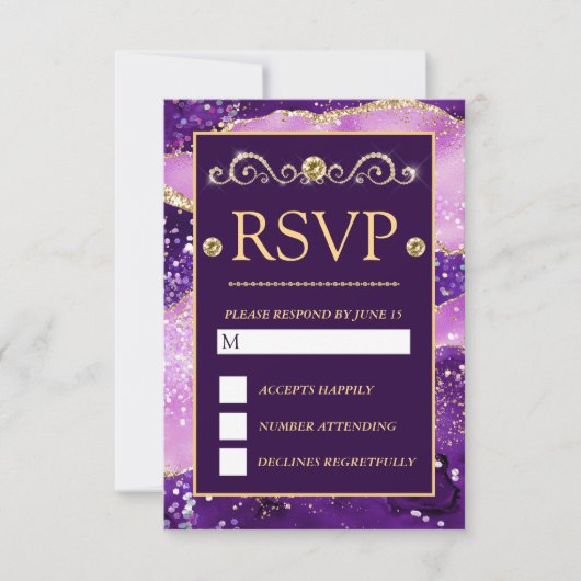 Pink Lila Gold Agate Pattern Hochzeit RSVP Karte (Vorderseite)