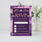 Pink Lila Gold Agate Pattern Hochzeit RSVP Karte (Stehend Vorderseite)