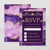 Pink Lila Gold Agate Pattern Hochzeit RSVP Karte (Vorne/Hinten)