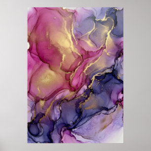 Pink Lila Gold Alkohol-Tinte Abstract Art Poster