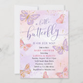 Pink Lila Gold Butterfly Baby Dusche Einladung (Vorderseite)